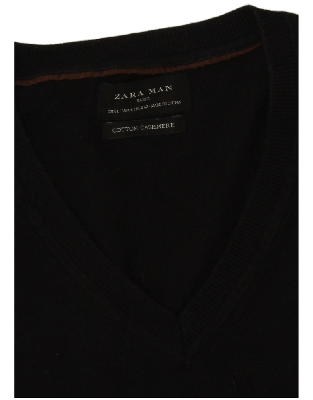 Zara Mens V-Neck Jumper Sweater Large Black Cotton