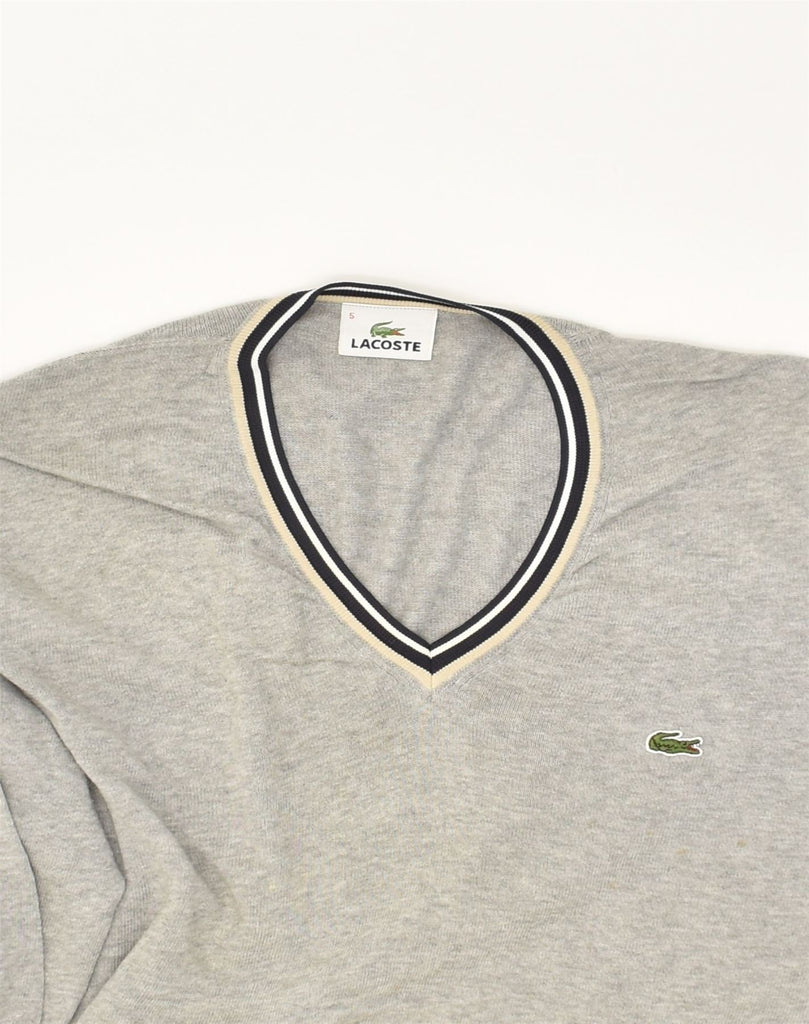 LACOSTE Mens V-Neck Jumper Sweater Size 5 Large Grey Cotton | Vintage Lacoste | Thrift | Second-Hand Lacoste | Used Clothing | Messina Hembry 