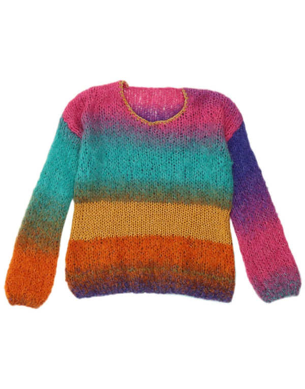 Vintage Womens Crew Neck Jumper Sweater UK 14 Medium Multicoloured Striped