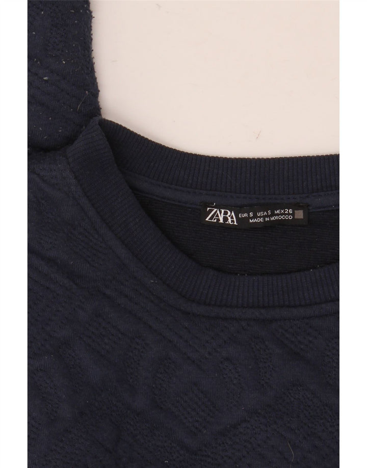 Zara Mens Sweatshirt Jumper Small Navy Blue Argyle/Diamond