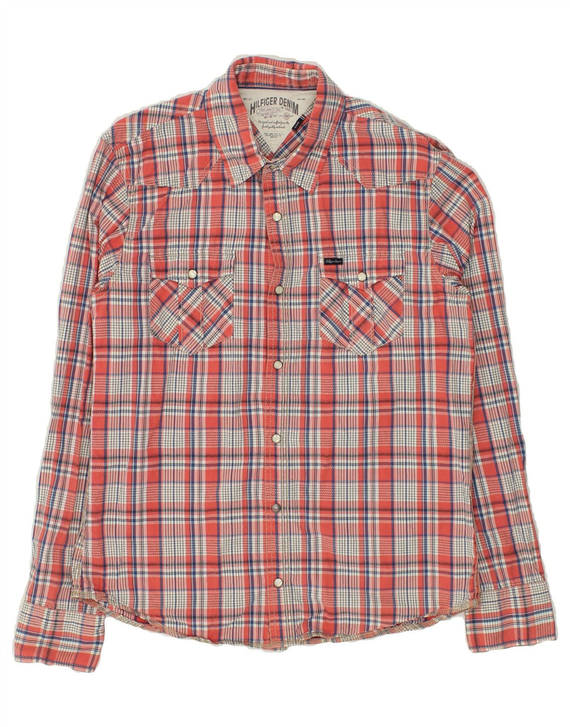 TOMMY HILFIGER Mens Shirt Medium Red Check Cotton | Vintage Tommy Hilfiger | Thrift | Second-Hand Tommy Hilfiger | Used Clothing | Messina Hembry 