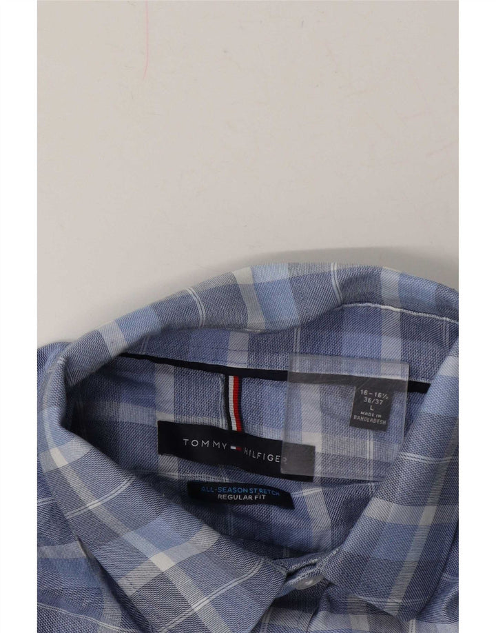 Tommy Hilfiger Mens Regular Fit Shirt Size 16 1/2 Large Blue Check Cotton