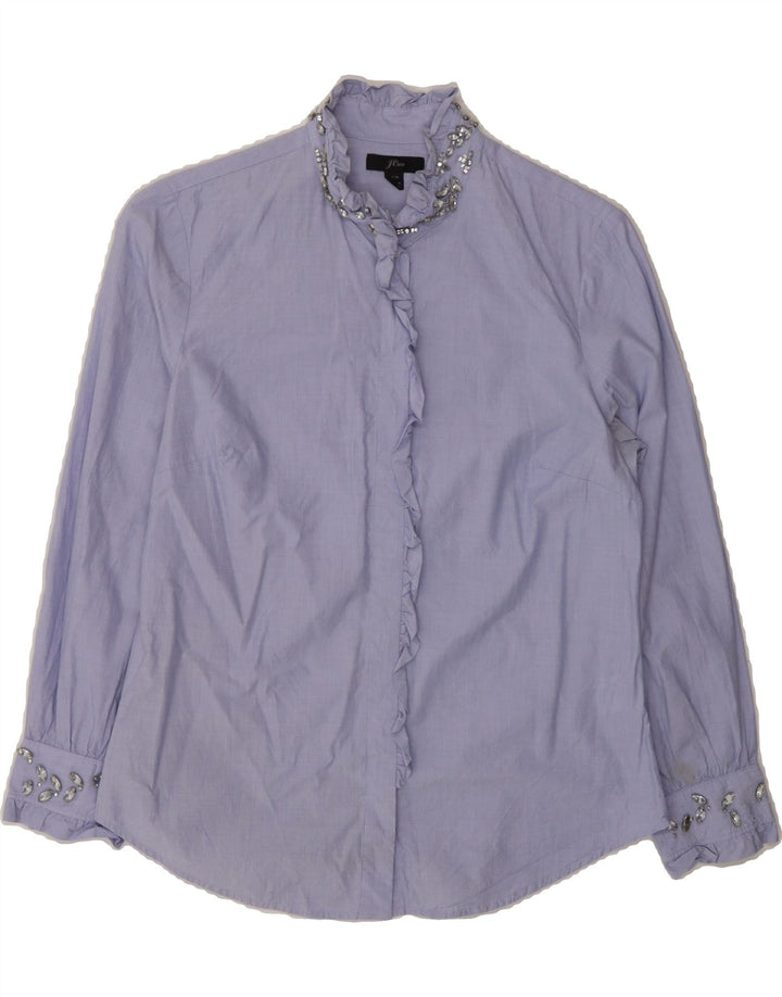 J. CREW Womens Petite Ruffle Front Shirt US 6 Medium Purple Cotton Vintage J. Crew and Second-Hand J. Crew from Messina Hembry 