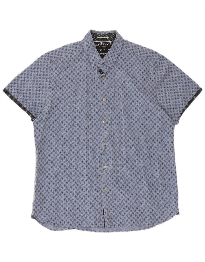 Ted Baker Mens Short Sleeve Shirt Size 5 XL Blue Spotted Cotton