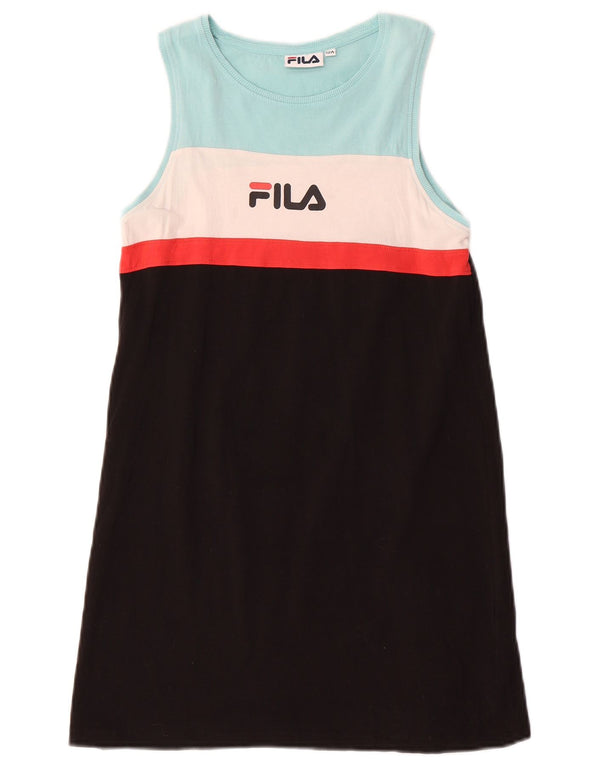 Fila Girls Graphic T-Shirt Dress 11-12 Years Black Colourblock Cotton