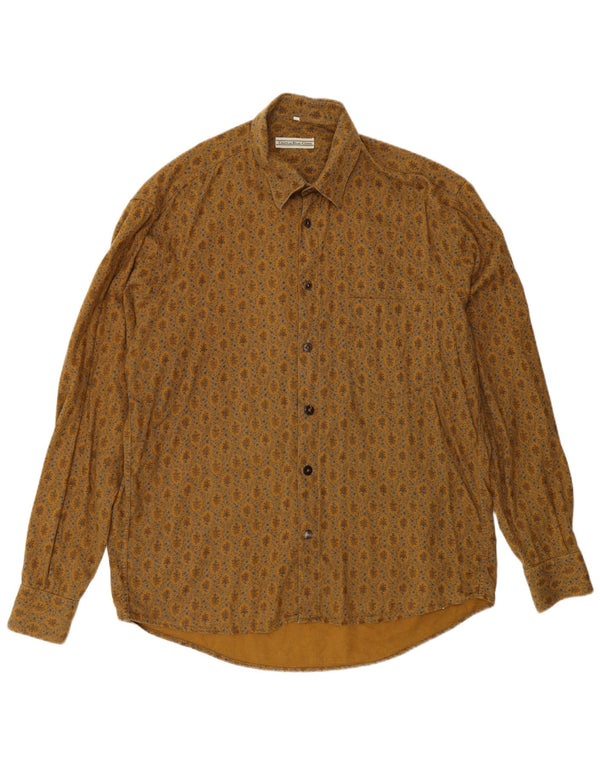 Vintage Mens Shirt Large Brown Floral Cotton