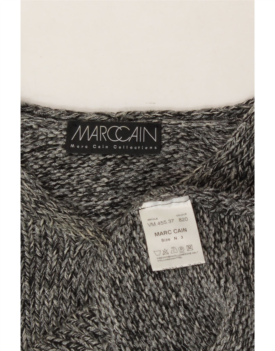 MARC CAIN Womens Crop V-Neck Jumper Sweater UK 14 Medium Grey Flecked Vintage Marc Cain and Second-Hand Marc Cain from Messina Hembry 