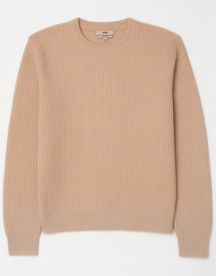 Marks & Spencer Mens Crew Neck Jumper Sweater Large Beige Wool