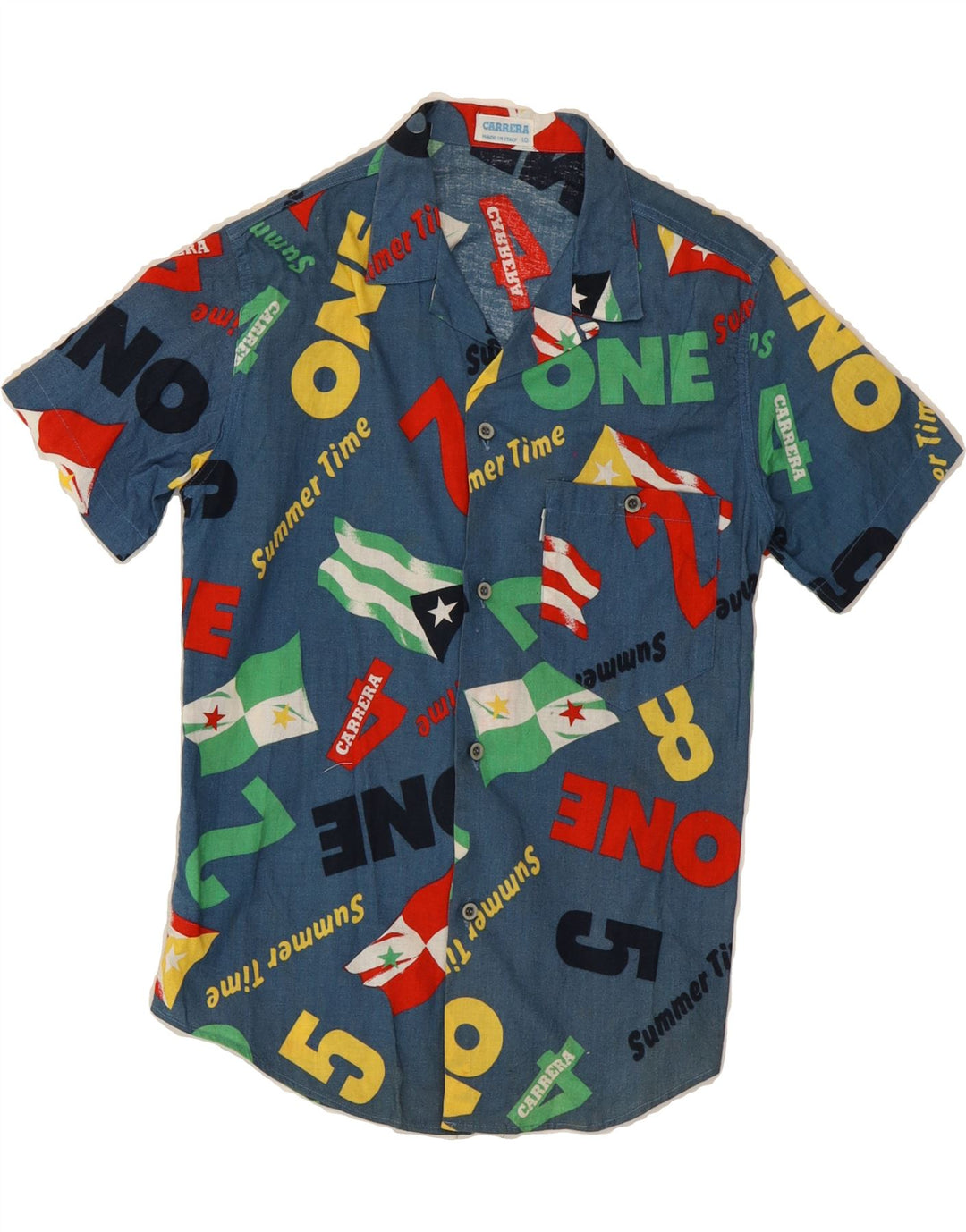 CARRERA Boys Graphic Short Sleeve Shirt 9-10 Years Blue Cotton Vintage Carrera and Second-Hand Carrera from Messina Hembry 