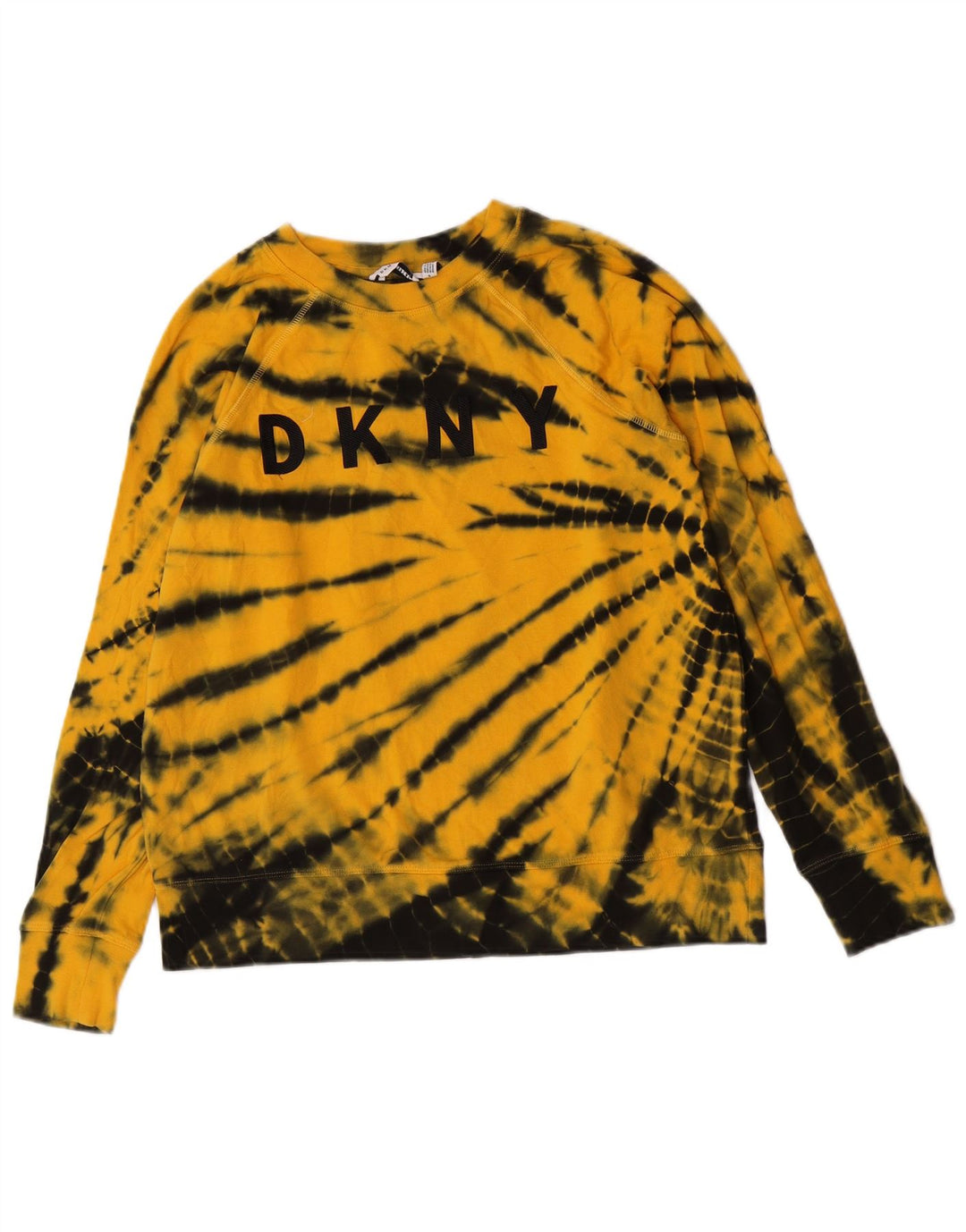 Dkny Womens Oversized Graphic Sweatshirt Jumper UK 10 Small Yellow Tie Dye