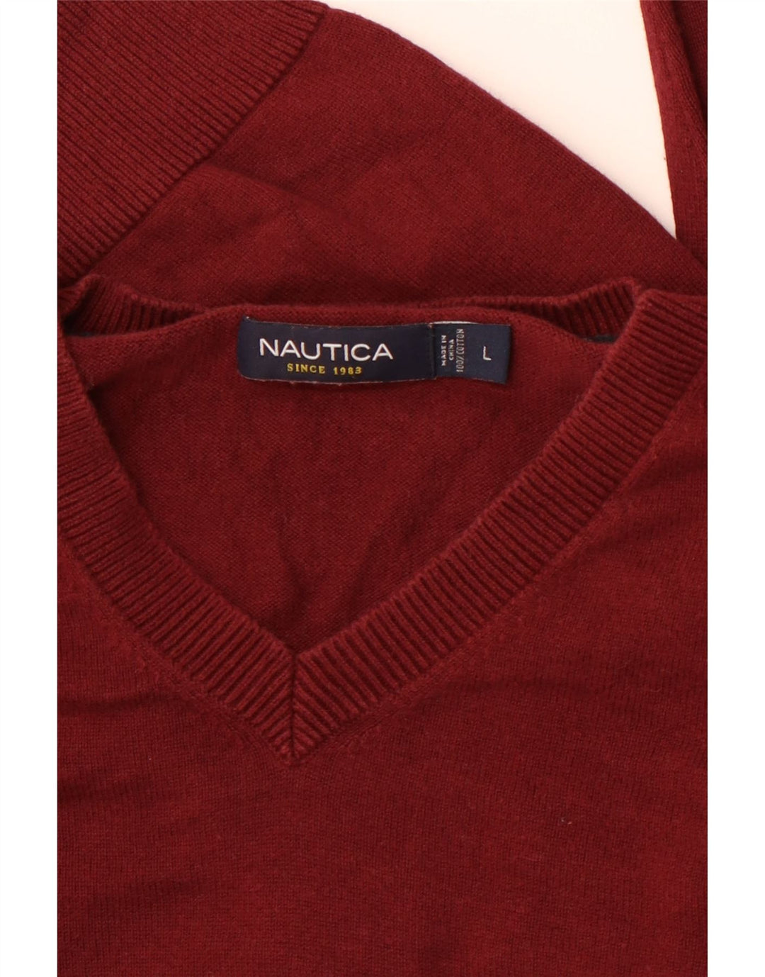 NAUTICA Mens V-Neck Jumper Sweater Large Maroon Cotton