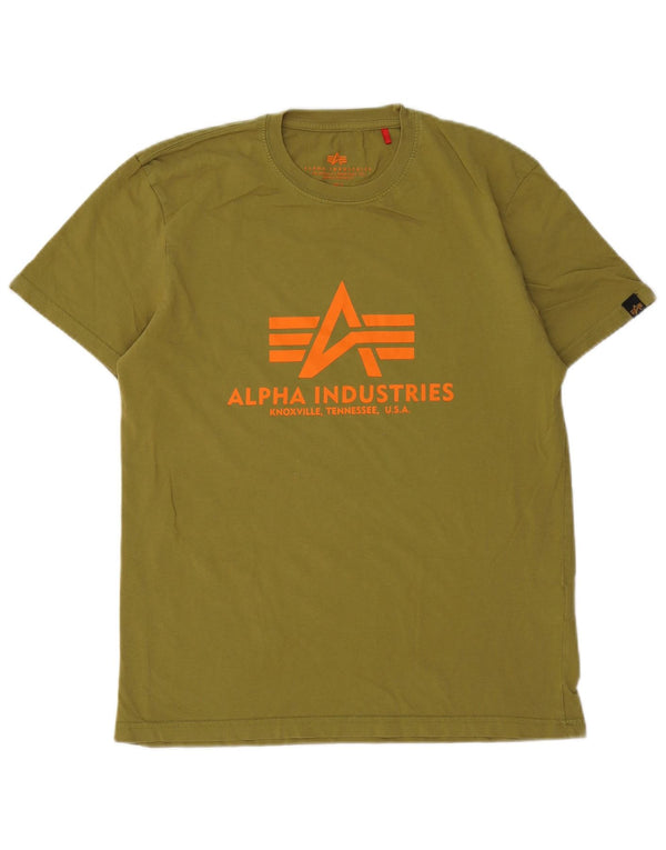 Alpha Industries Mens Graphic T-Shirt Top Medium Khaki Cotton