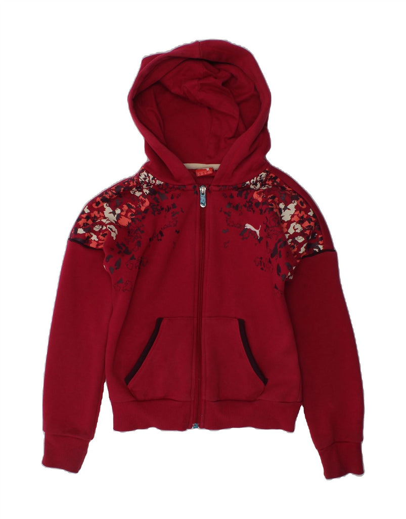 PUMA Girls Crazy Pattern Zip Hoodie Sweater 9-10 Years Medium Red Cotton | Vintage Puma | Thrift | Second-Hand Puma | Used Clothing | Messina Hembry 