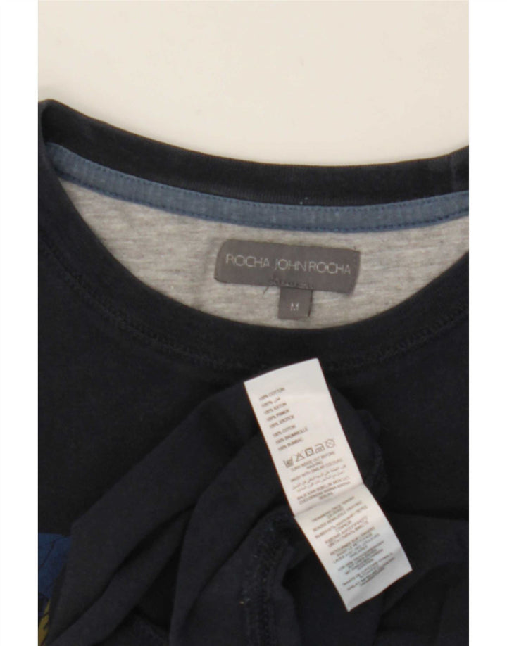 John Rocha Mens Graphic T-Shirt Top Medium Navy Blue Cotton