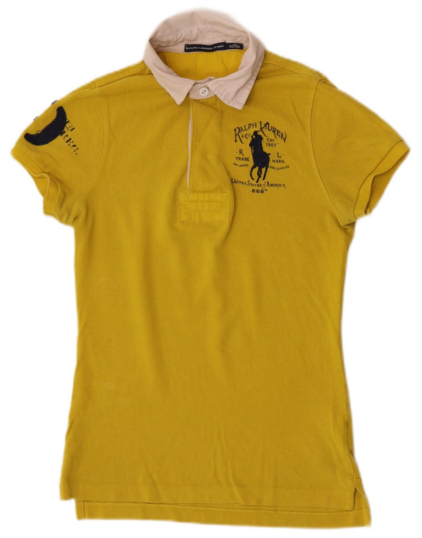 Ralph Lauren Womens Graphic Rugby Polo Shirt UK 6 XS Yellow Colourblock