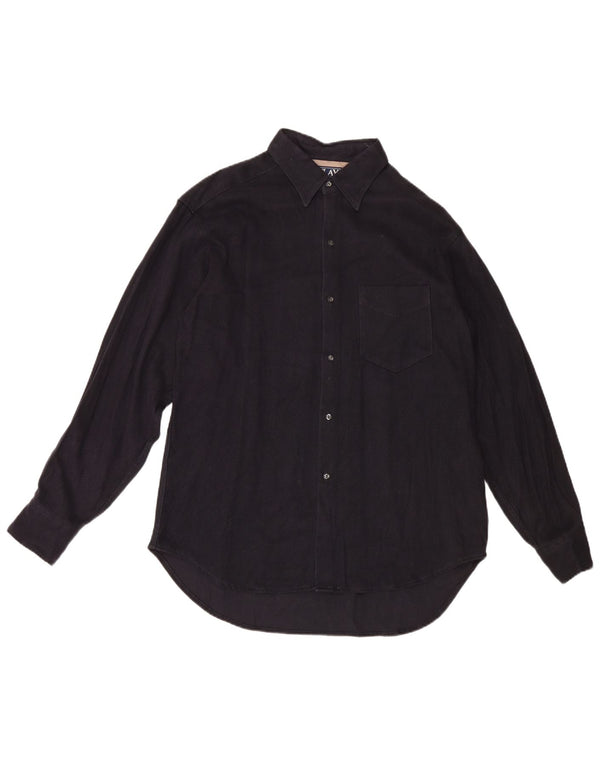 Replay Mens Shirt Large Navy Blue Chevron Viscose