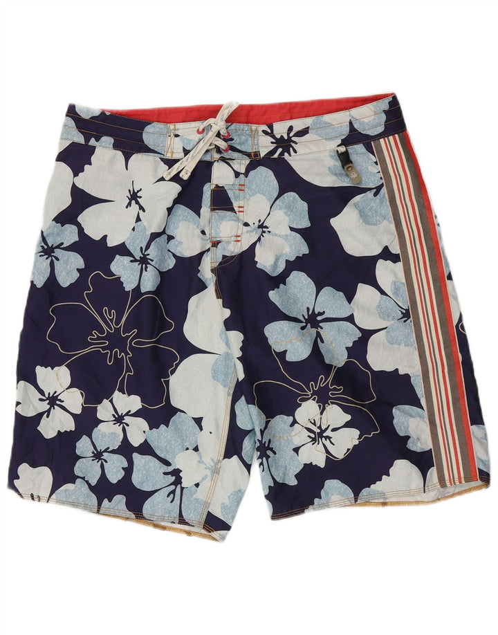 Benetton Mens Swimming Shorts Large  Navy Blue Floral Polyester