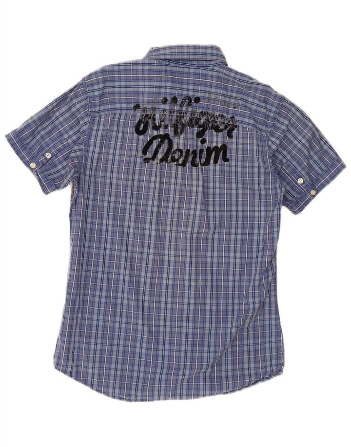 Tommy Hilfiger Mens Graphic Short Sleeve Shirt Medium Blue Check Cotton