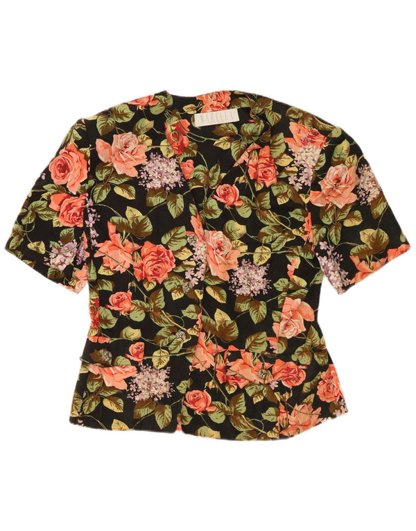 Marella Womens Short Sleeve Shirt Blouse UK 16 Large  Black Floral Cotton