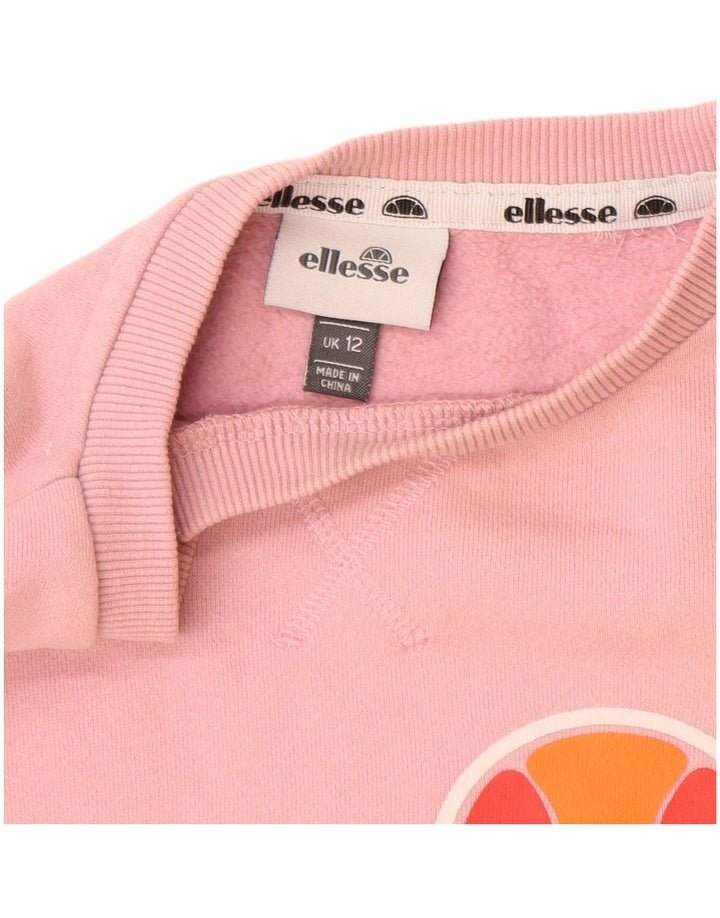 ELLESSE Womens Graphic Sweatshirt Jumper UK 12 Medium Pink Cotton