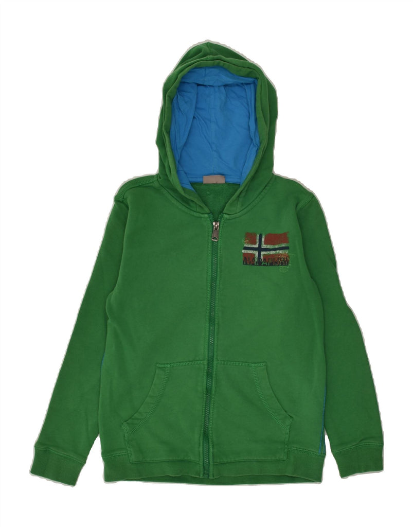 NAPAPIJRI Boys Zip Hoodie Sweater 11-12 Years Green Cotton | Vintage Napapijri | Thrift | Second-Hand Napapijri | Used Clothing | Messina Hembry 