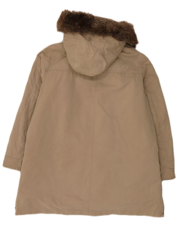 Zara Womens Hooded Padded Coat UK 18 XL Beige Polyester