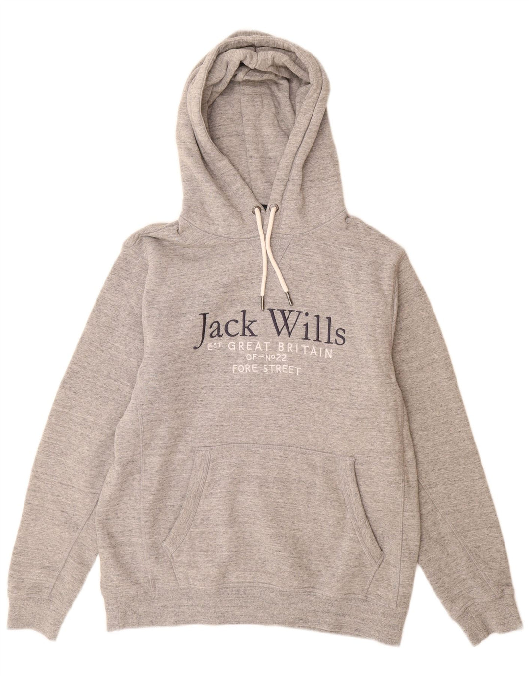 Jack Wills Mens Graphic Hoodie Jumper Medium Grey Flecked Cotton