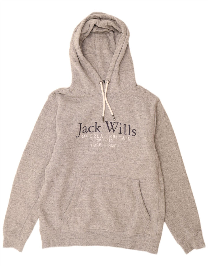 Jack Wills Mens Graphic Hoodie Jumper Medium Grey Flecked Cotton