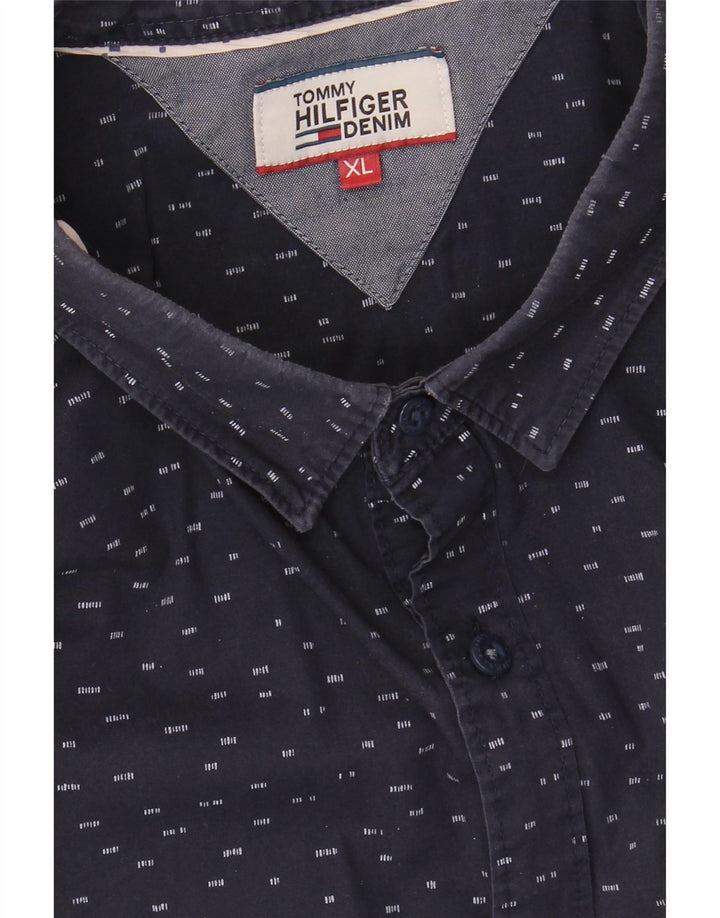 TOMMY HILFIGER Mens Abstract Pattern Shirt XL Navy Blue Vintage Tommy Hilfiger and Second-Hand Tommy Hilfiger from Messina Hembry 
