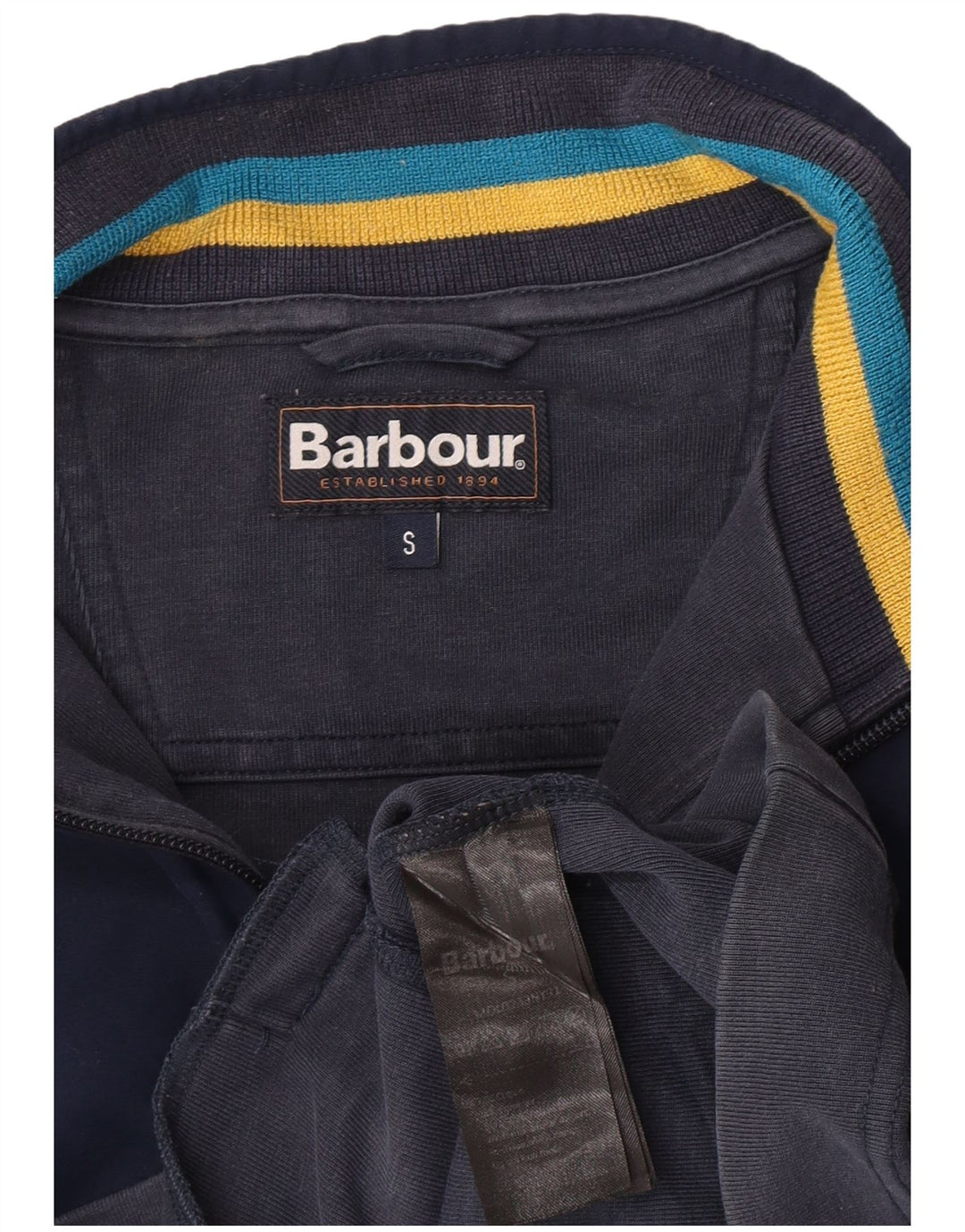 Barbour Mens Zip Neck Sweatshirt Jumper Small Navy Blue Colourblock Cotton