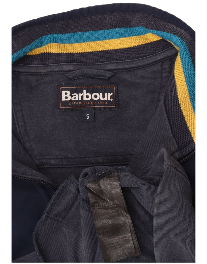 Barbour Mens Zip Neck Sweatshirt Jumper Small Navy Blue Colourblock Cotton