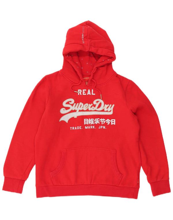 SUPERDRY Womens Graphic Hoodie Jumper UK 16 Large Red Cotton