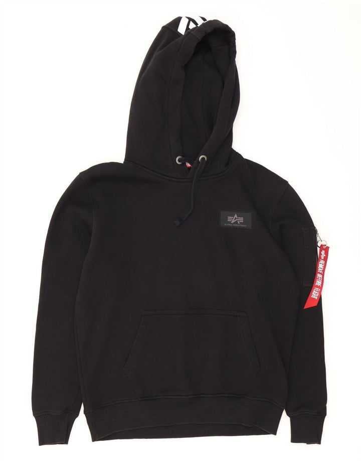Alpha Industries Mens Graphic Hoodie Jumper Medium Black Cotton