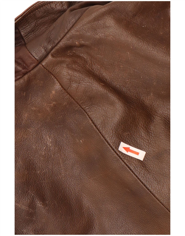 Paviano Mens Loose Fit Leather Jacket UK 36 Small Brown Leather