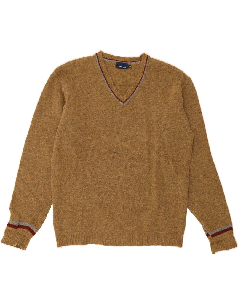 MASSIMO DUTTI Mens V-Neck Jumper Sweater XL Brown Wool Vintage Massimo Dutti and Second-Hand Massimo Dutti from Messina Hembry 