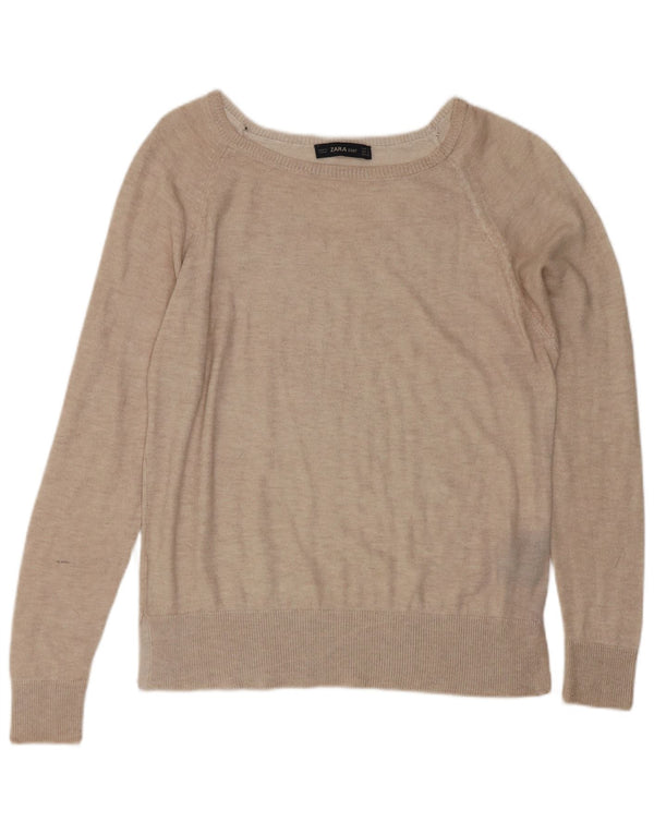 Zara Womens Boat Neck Jumper Sweater UK 10 Small Beige Viscose