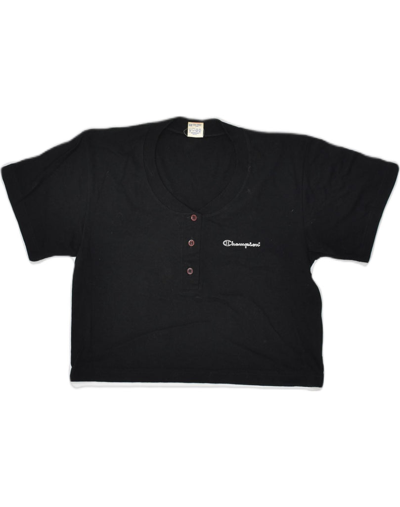 CHAMPION Womens Crop T-Shirt Top UK 10 Small Black Cotton | Vintage Champion | Thrift | Second-Hand Champion | Used Clothing | Messina Hembry 