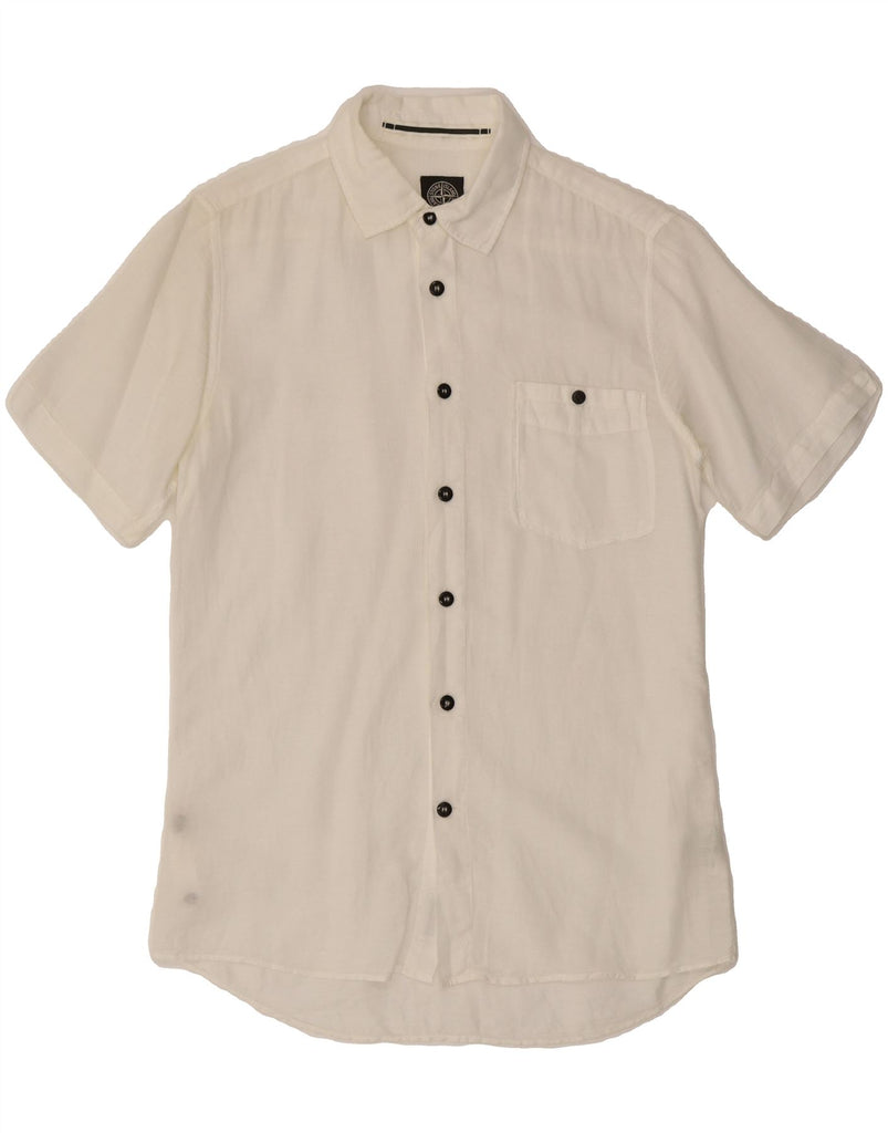 STONE ISLAND Mens Short Sleeve Shirt Small White Cotton Vintage Stone Island and Second-Hand Stone Island from Messina Hembry 