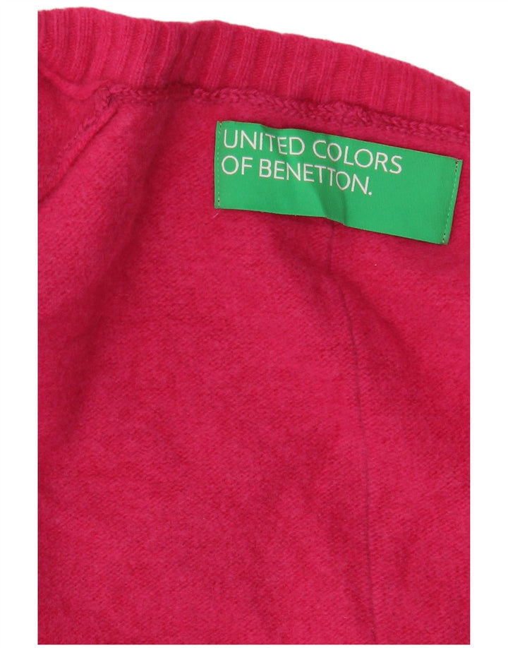 Benetton Womens V-Neck Jumper Sweater UK 16 Large Pink