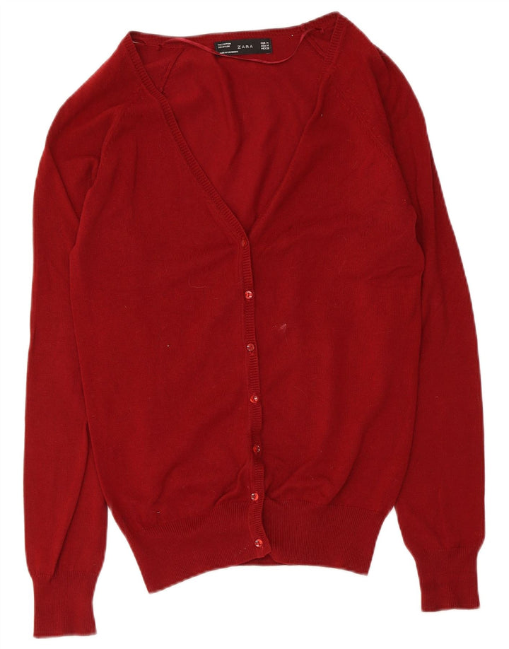 Zara Womens Cardigan Sweater UK 12 Medium Red Cotton