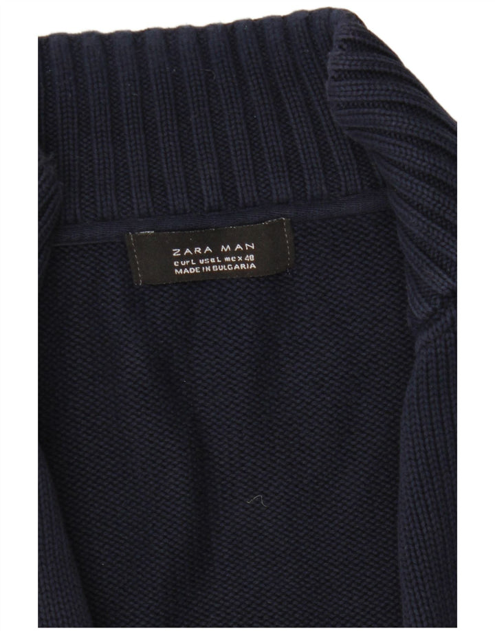 Zara Mens Cardigan Sweater Large Navy Blue