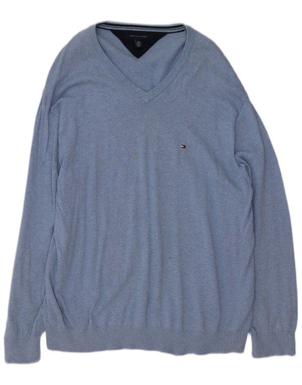 Tommy Hilfiger Mens V-Neck Jumper Sweater 2XL Blue