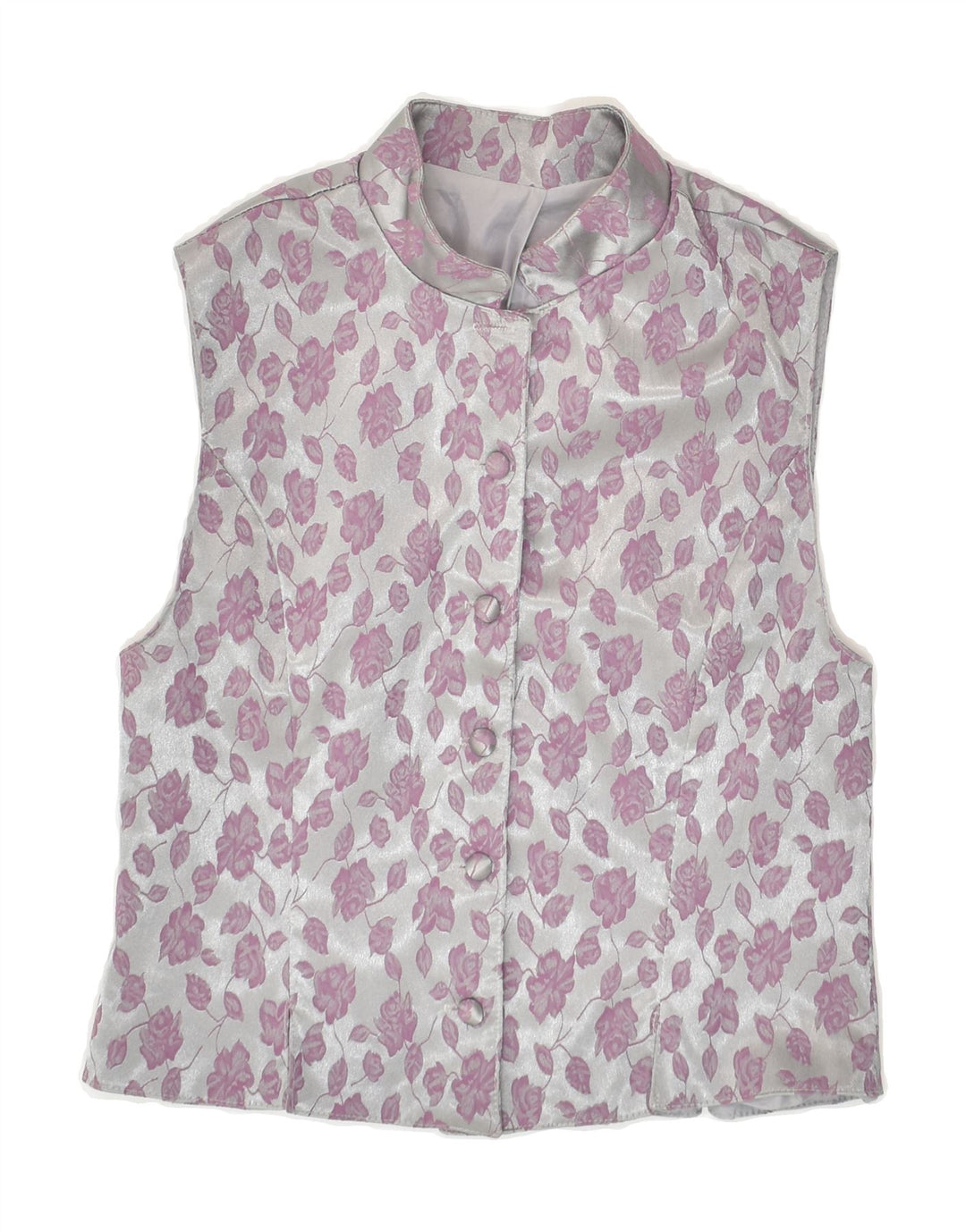 VINTAGE Womens Waistcoat US 2 XS Grey Floral Polyester | Vintage Vintage | Thrift | Second-Hand Vintage | Used Clothing | Messina Hembry 