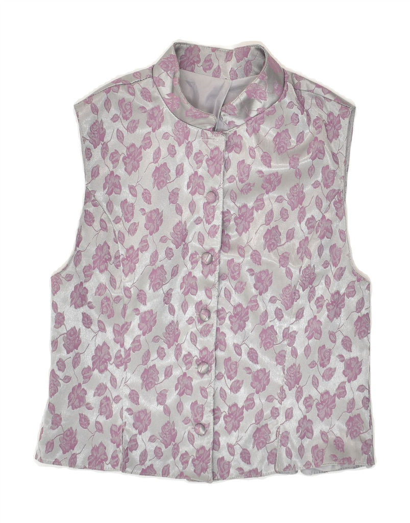 VINTAGE Womens Waistcoat US 2 XS Grey Floral Polyester | Vintage Vintage | Thrift | Second-Hand Vintage | Used Clothing | Messina Hembry 