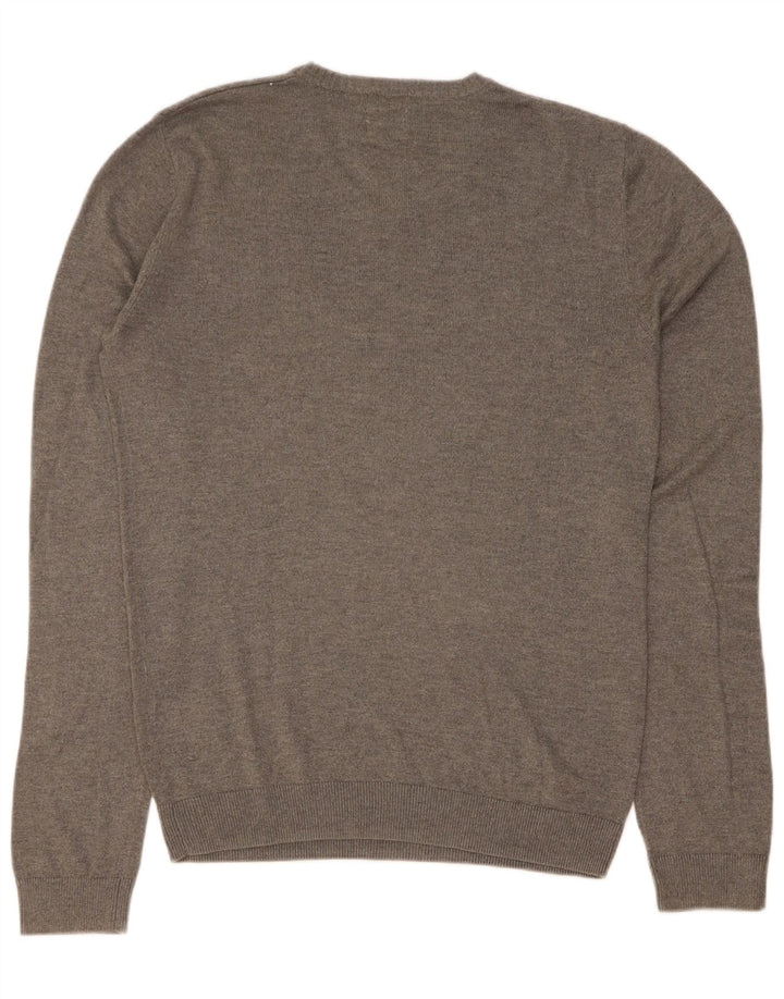 Lee Mens V-Neck Jumper Sweater Medium Grey Flecked Viscose