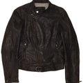 Massimo Dutti Womens Biker Leather Jacket UK 10 Small Black