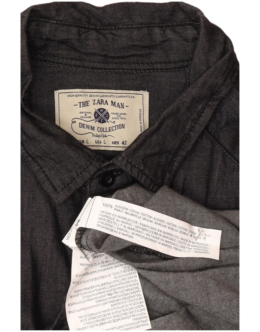 Zara Mens Long Shirt Large Grey Cotton