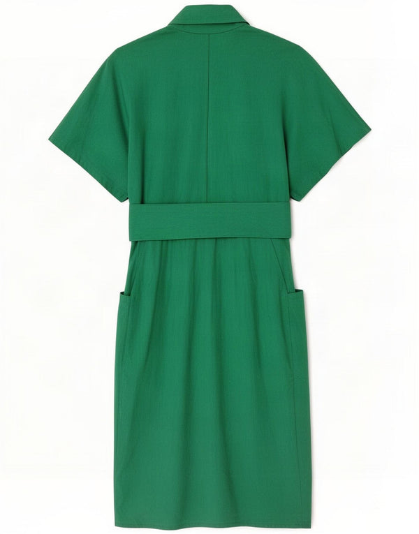 Vintage Womens Short Sleeve Suede Shirt Dress UK 14 Medium Green