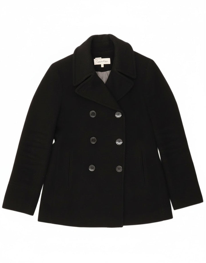 Calvin Klein Womens Pea Coat UK 4 Small Black Wool