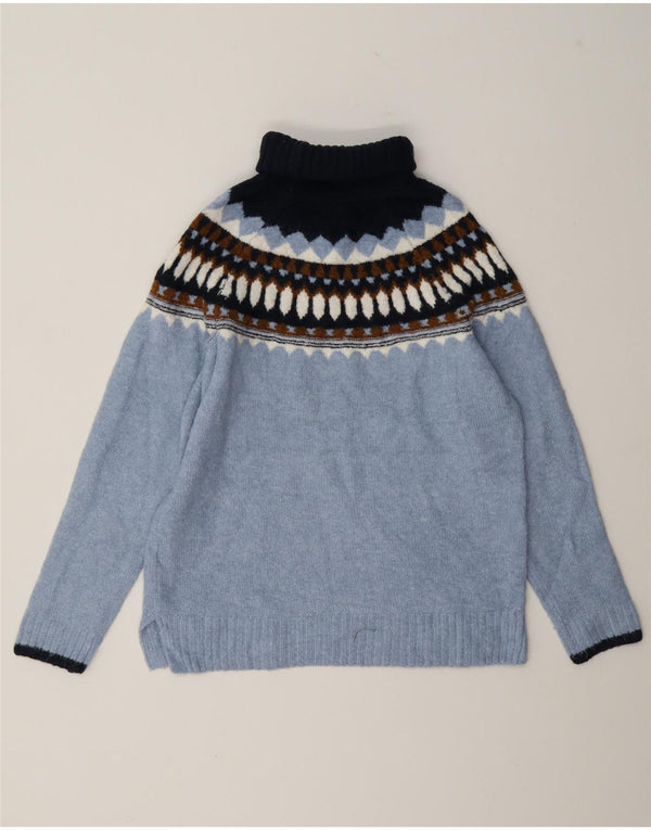 Marks & Spencer Womens Roll Neck Jumper Sweater UK 6 XS Blue Fair Isle